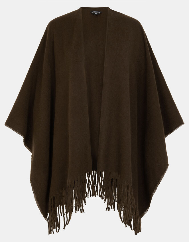 Fringe Trim Poncho, , large