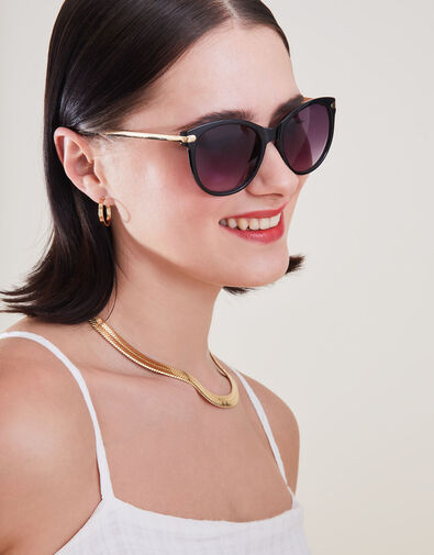 Metal Arm Classic Sunglasses, Black (BLACK), large