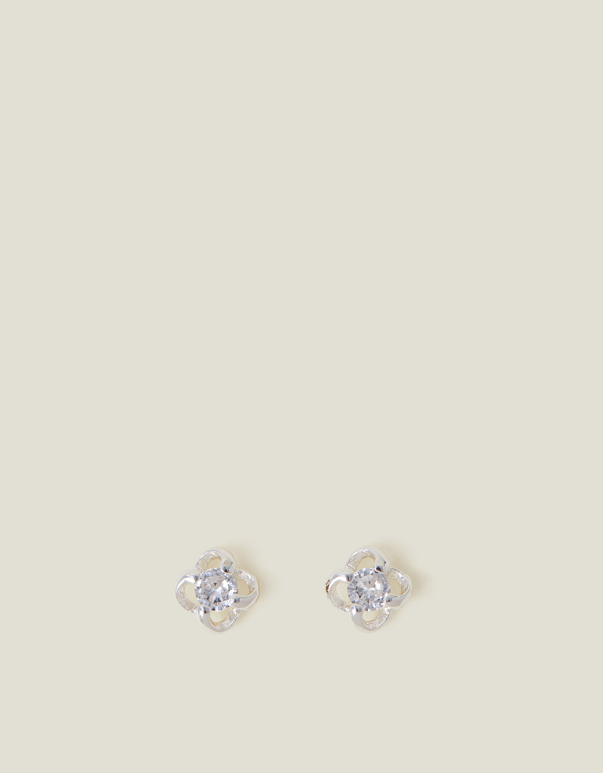Sterling Silver Plated Diamante Rose Stud Earrings