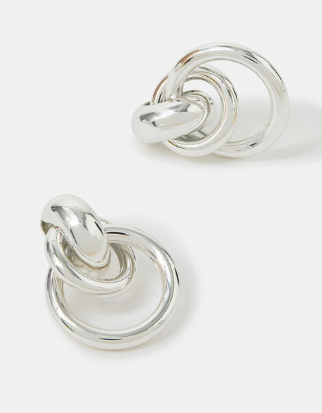 Sterling Silver-Plated Round Link Hoop Earrings, , large