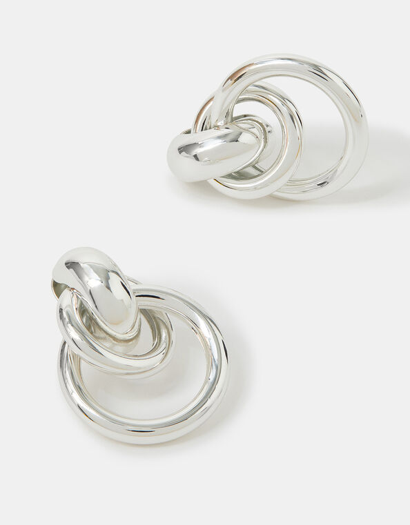 Sterling Silver-Plated Round Link Hoop Earrings, , large
