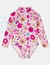 Girl Retro Bloom Long Sleeve Swimsuit, Multi (BRIGHTS MULTI), large