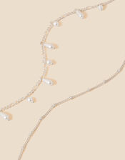 Layered Pearl Drop Anklets Set of Two, , large