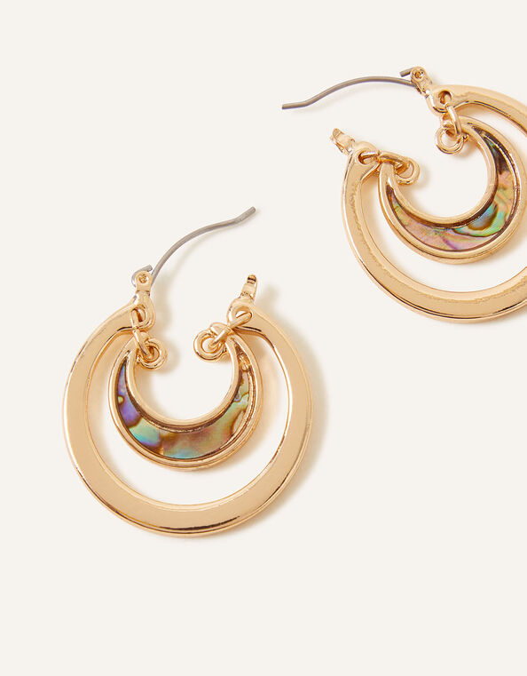 Pearlised Layered Mother of Pearl Hoop Earrings with Recycled Metal, , large