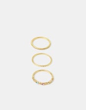 3-Pack 14ct Gold-Plated Jewel Rings, Gold (GOLD), large
