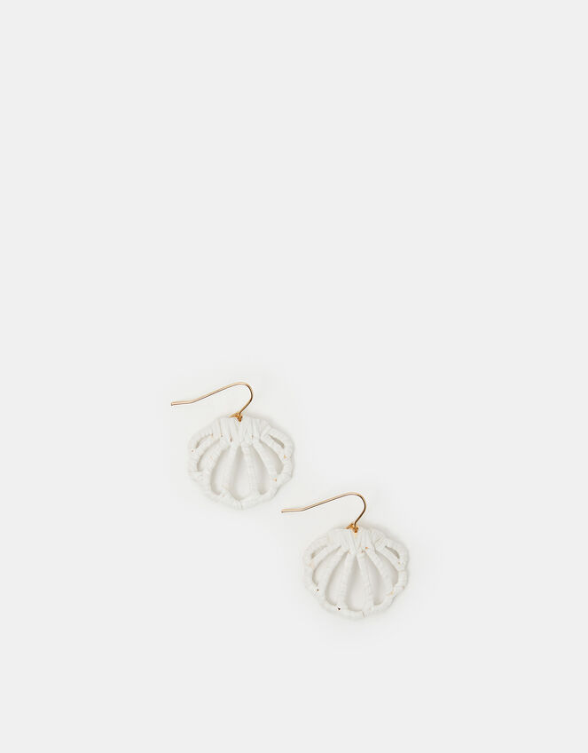 Raffia Wrapped Shell Drop Earrings, , large