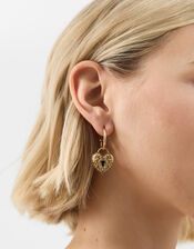 Heart Padlock Charm Hoop Earrings, , large