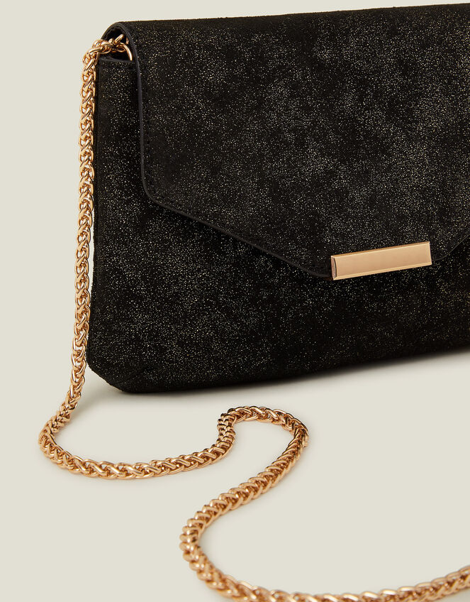 Leather Envelope Clutch Bag, Black (BLACK), large