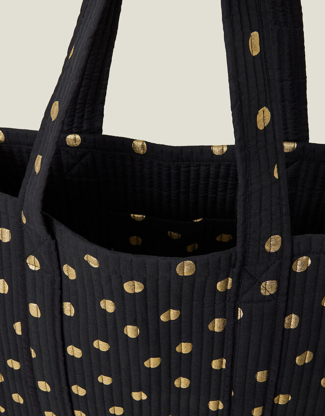 Quilted Polka Dot Shopper Tote Bag, , large