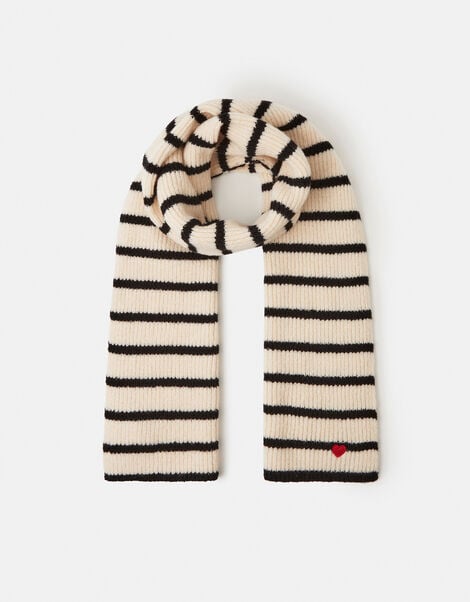 Stripe Heart Rib Knit Scarf, , large