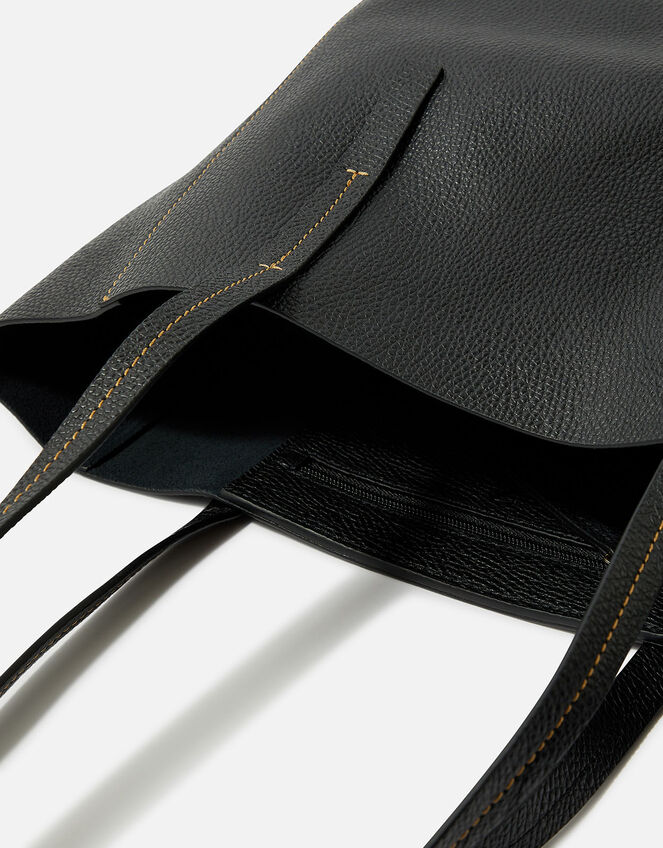Large Leather Shopper Bag, Black (BLACK), large
