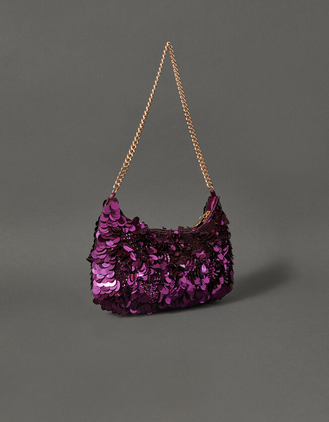 Sequin Chain Shoulder Bag, Purple (PURPLE), large