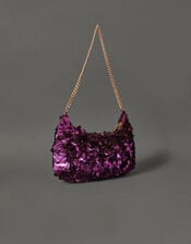Sequin Chain Shoulder Bag, Purple (PURPLE), large