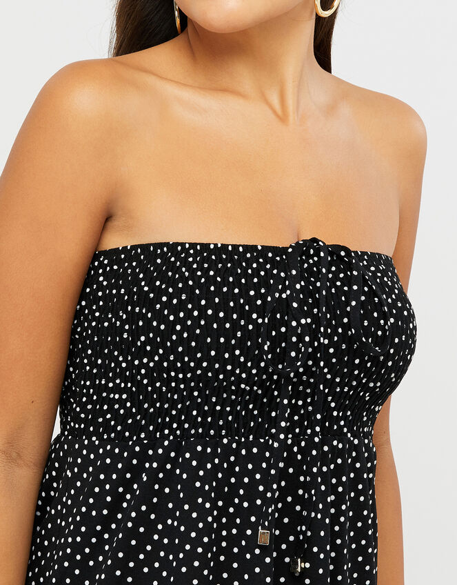 Polka Dot Jersey Bandeau Dress, Black (BLACK), large