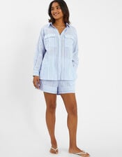 Stripe Beach Cover Up Shirt, Blue (BLUE), large