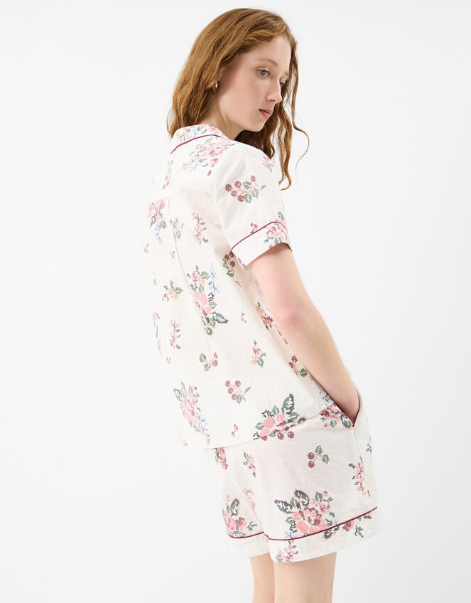 Floral Print Cotton Shorts Pyjamas Set, Ivory (IVORY), large
