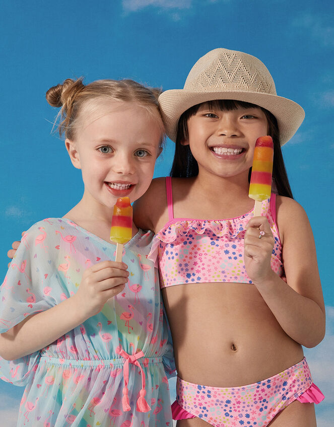 Kids Ditsy Print Asymmetrical Bikini , Multi (BRIGHTS-MULTI), large