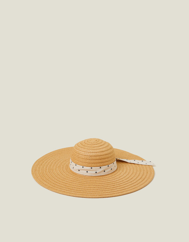 Polka Dot Bow Floppy Straw Hat, , large