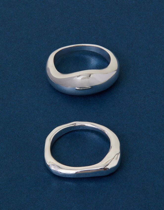 2-Pack Sterling Silver-Plated Molten Rings, Silver (ST SILVER), large