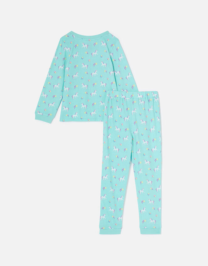 Girls Unicorn PJ Set, Blue (AQUA), large
