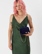 Quilted Velvet Cross-Body Bag, Blue (NAVY), large