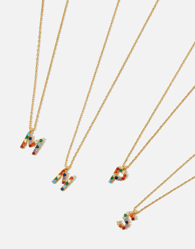 14ct Gold-Plated Rainbow Initial Pendant Necklace, Gold (GOLD), large