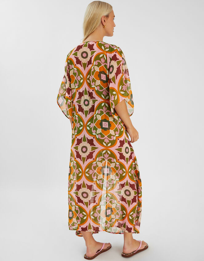 Retro Floral Chiffon Maxi Kaftan, Pink (PINK), large