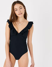 Frill Strap Support Swimsuit, Black (BLACK), large