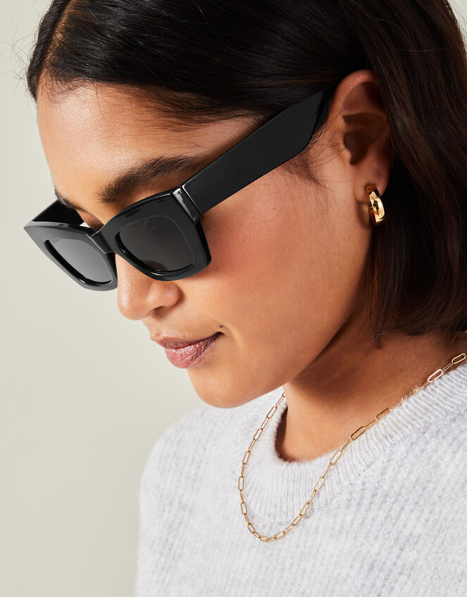 Chunky Rectangular Cat Eye Sunglasses, , large
