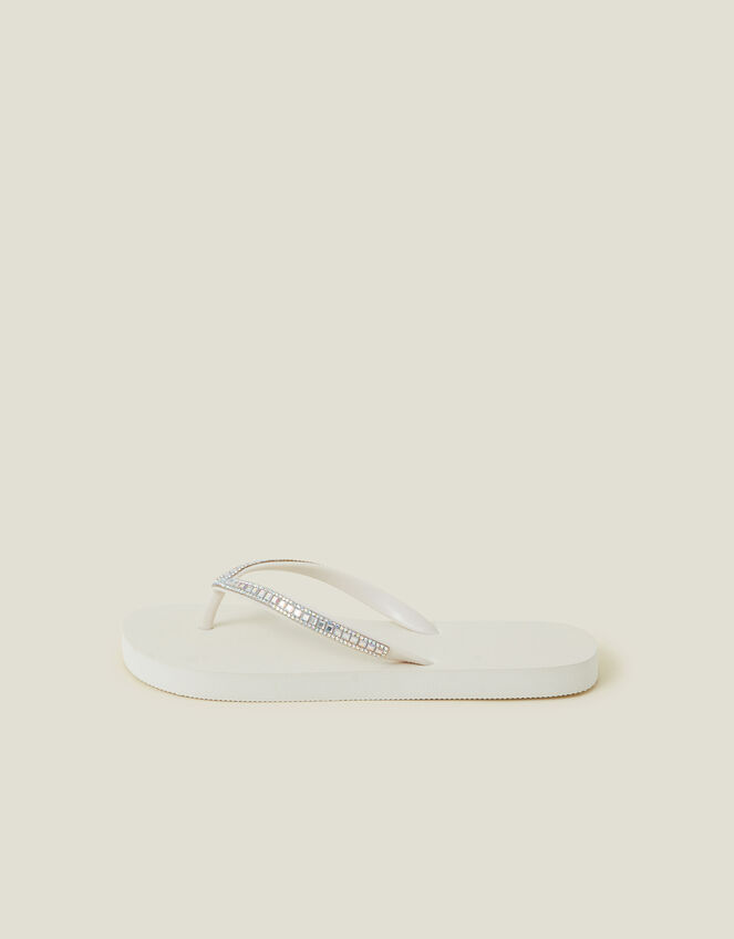 Crystal Embellished Flip Flops, Cream (CREAM), large