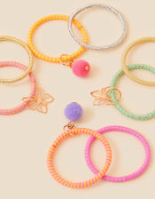 Girls Stripe Pom-Pom Hairbands 8 Pack, , large