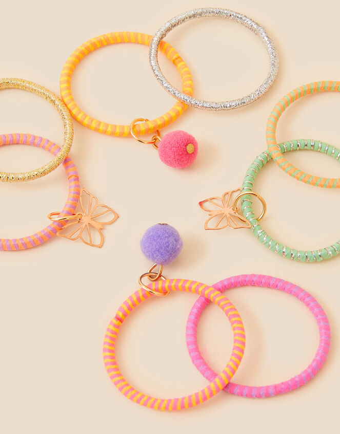 Girls Stripe Pom-Pom Hairbands 8 Pack, , large