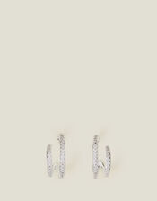 Sterling Silver-Plated Double Sparkle Hoops, , large