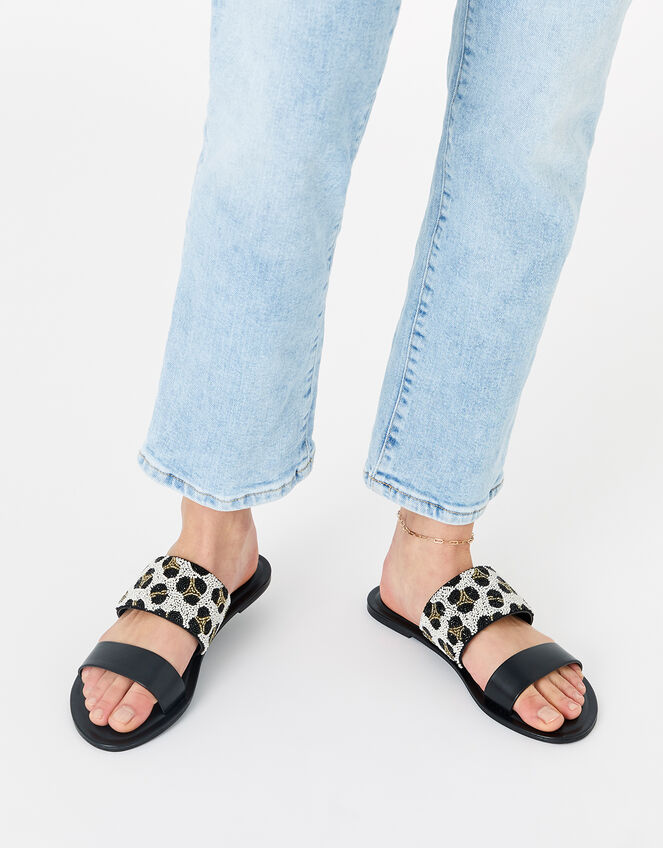 Beaded Animal Sandals, Black (BLACK), large