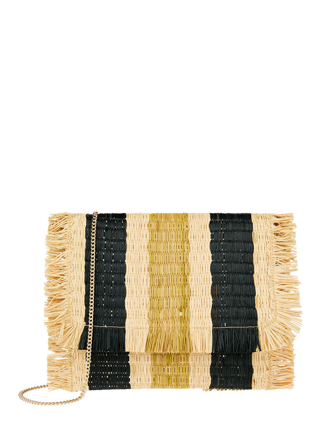 Striped Fringe Clutch Bag, , large