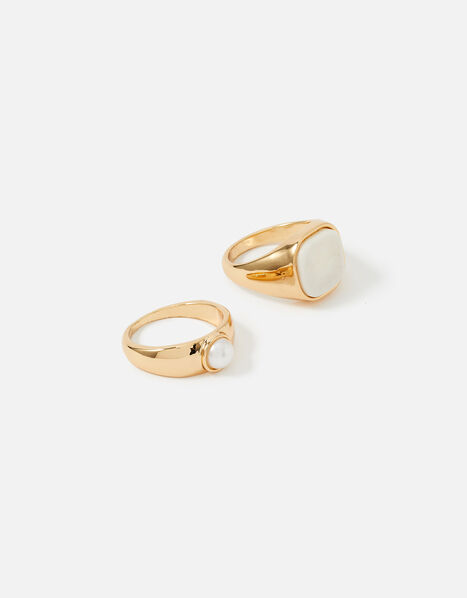 Pearl Signet Rings Set of Two Cream, Cream (PEARL), large