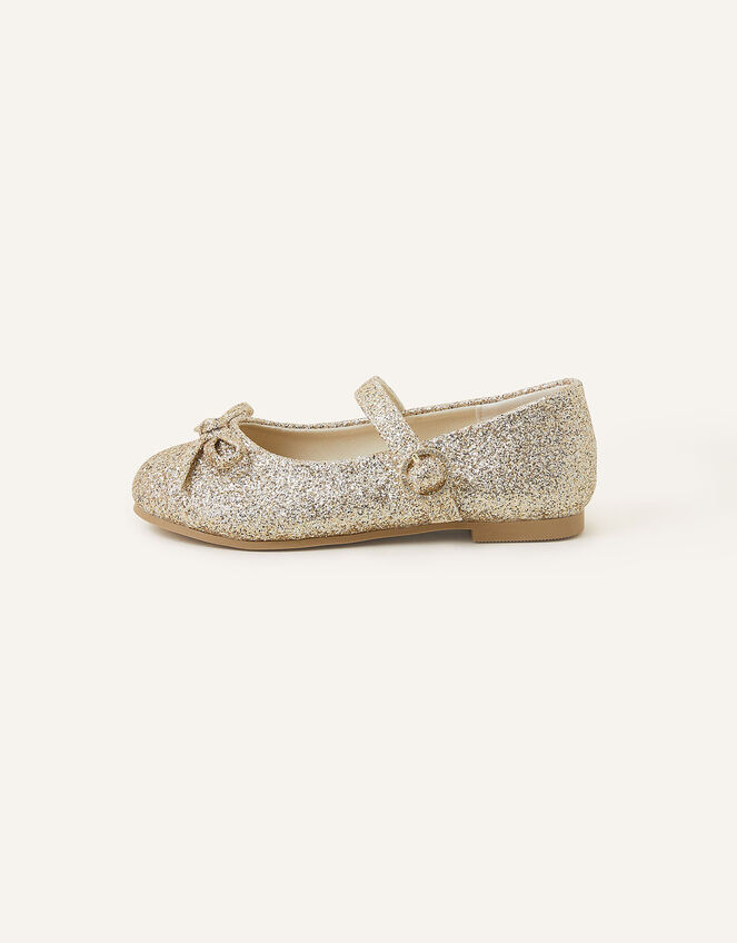 Girls Glitter Bow Ballerina Flats, Gold (GOLD), large