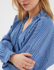 Stripe Frill Blouson Blouse, Blue (BLUE), large
