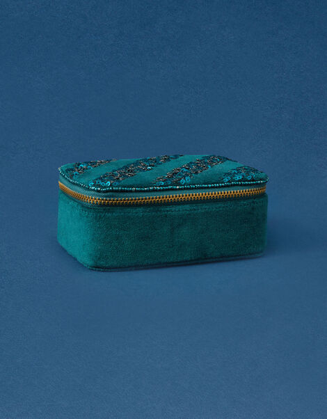 Sequin Stripe Velvet Jewellery Box Teal, Teal (TEAL), large