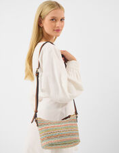 Stripe Raffia Crossbody Bag, , large