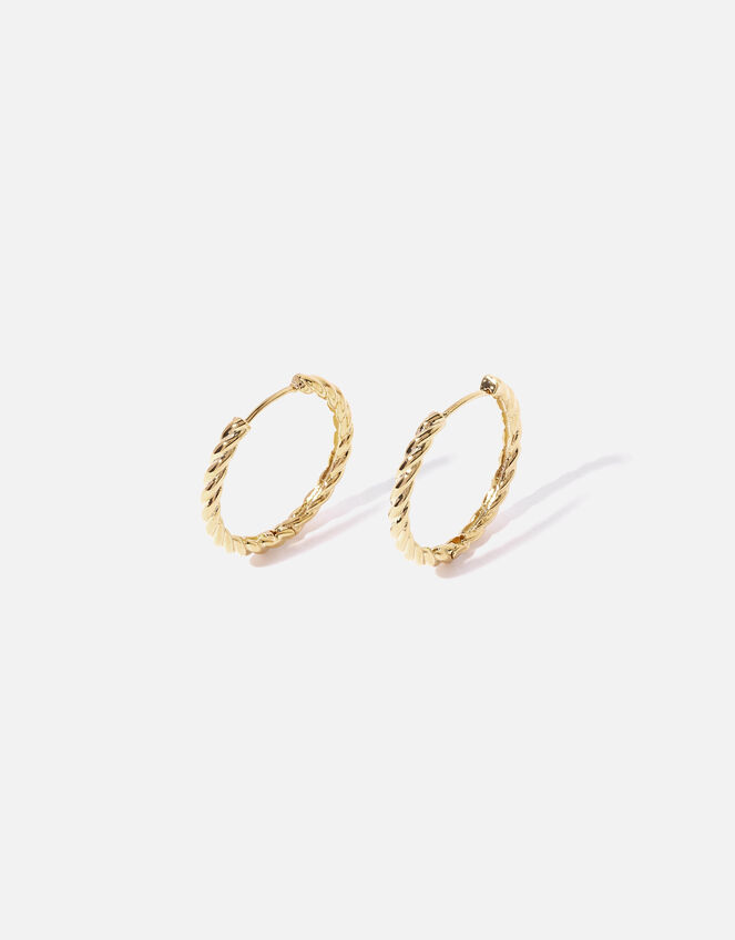 14ct Gold-Plated Heirloom Large Twist Hoops, , large