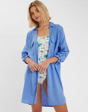 Long Sleeve Beach Cover Up Shirt, Blue (PALE BLUE), large