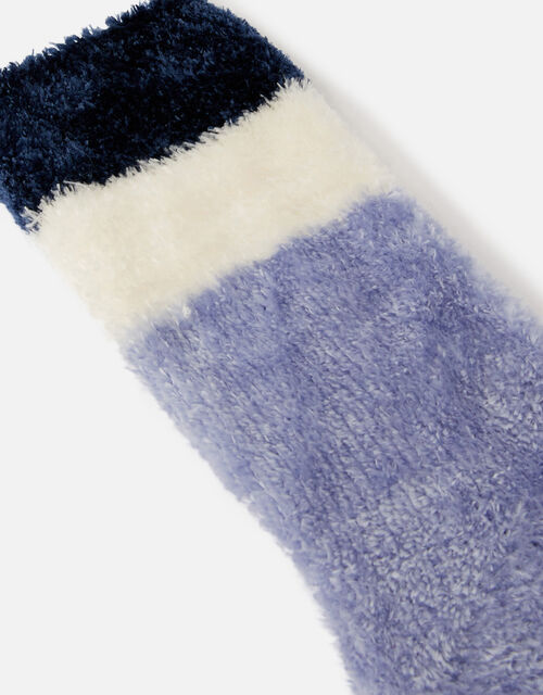 Fluffy Stripe Chenille Ankle Socks , Blue (BLUE), large