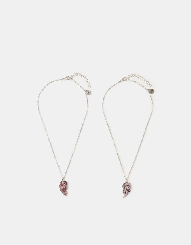 2-Pack Girls Leopard Print Heart Friendship Necklaces, , large