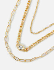 Chain and Diamante Multirow Necklace, , large