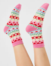 Fair Isle Print Bed Socks, , large