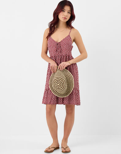 Flower Print Mini Dress, Red (BURGUNDY), large