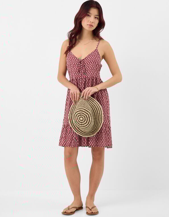 Flower Print Mini Dress, Red (BURGUNDY), large