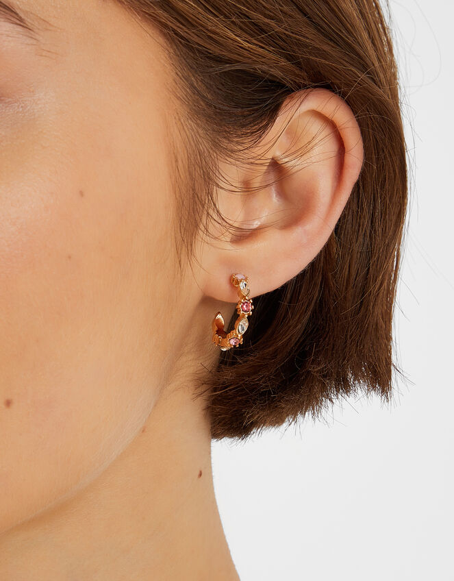 Mini Gemstone Hoop Earrings Pink, , large