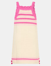 Girls Flower Knit Crochet Dress, Pink (PINK), large